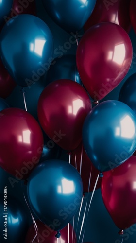 Colorful Balloons in Shades of Blue and Red Float Together in a Festive Celeb...