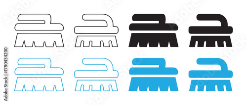 Cleaning Brush Icons. 8 Variants in Black and Blue Line, Fill, and Solid Styles for UI & Graphic Design.
