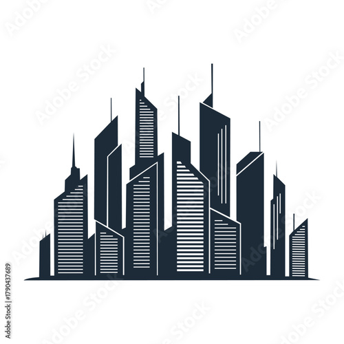  Modern City Skyline Silhouette – Minimalist Black Icon of Urban Architecture and Metropolitan Landscape