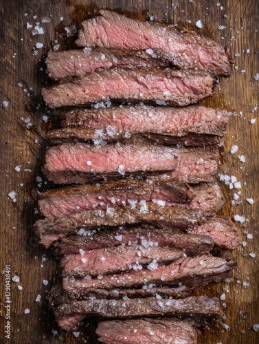 Grilled steak sliced perfectly and garnished with sea salt for a flavorful meal
