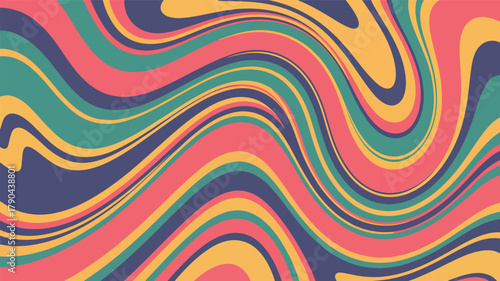 Swirling Abstract Waves in Coral Teal Yellow and Blue