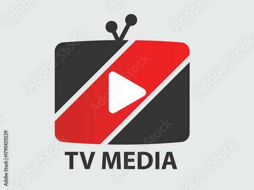 A stylized logo featuring a red and black television set with a white play button, representing TV media.