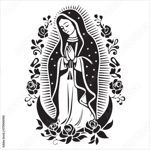 black and white virgin mary praying clip art preview