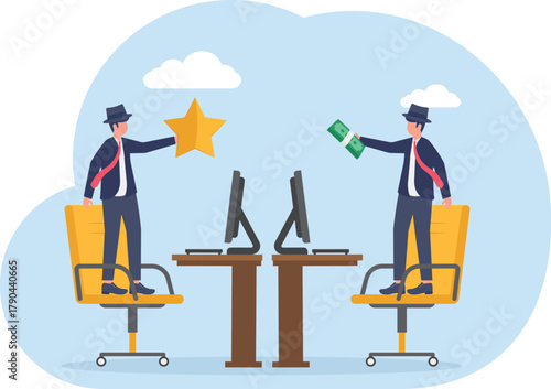 illustration of a shady business deal involving illegal rating and quality transactions
