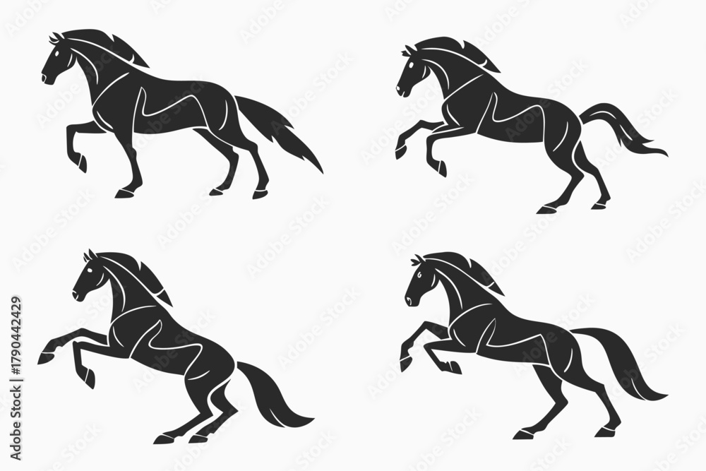 Fototapeta premium Silhouette running horse icon set with dynamic colors
