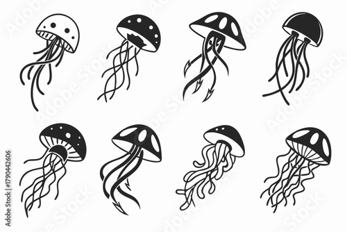Stylized jellyfish icon set for design projects