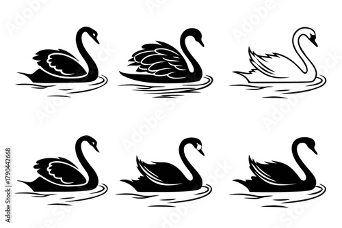 Minimalist swan gliding on water icon set