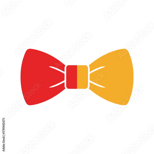 Stylized red and yellow bow tie icon   simple flat design for celebration and formal wear Vector, illustration