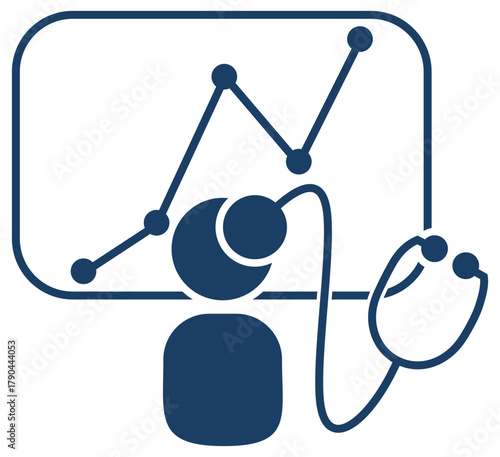 Business Diagnostics Icon vector. Isolated dark blue symbol for personalized analytics, financial health, performance review, or data monitoring on a transparent background