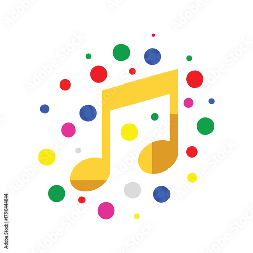 Happy yellow musical note with colorful confetti bubbles   celebration, party, fun Vector, illustration