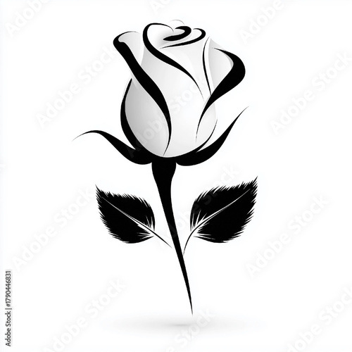 Rose with a black stem and white petals. The rose is the main focus of the image