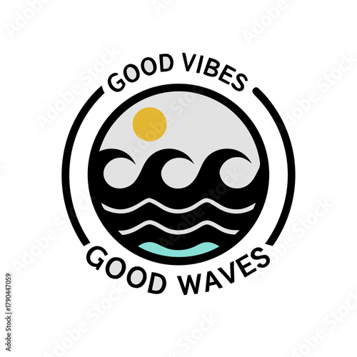 Good vibes good waves summer surf beach logo design vector art