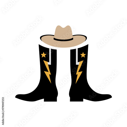 Western rock n roll cowboy hat and boots with lightning bolts