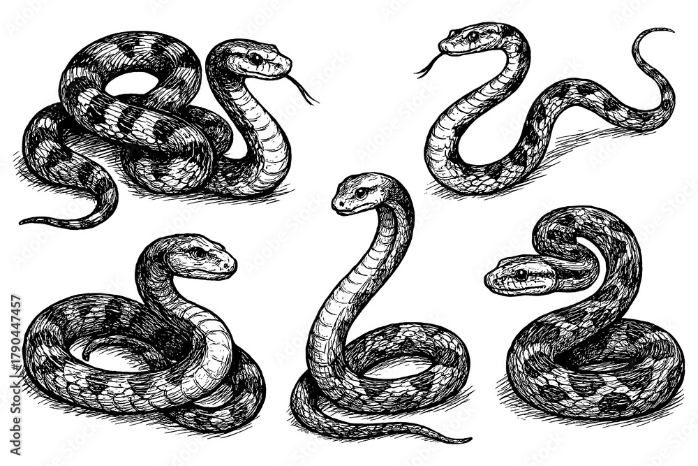 Fototapeta premium Anaconda snake in hand-drawn sketch style with bold textured shading, Transparent Background