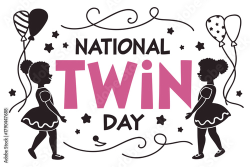 NATIONAL TWIN DAY vector illustration isolated on white background