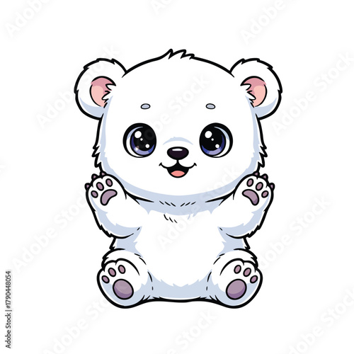 Adorable white bear cub cartoon character waving hello
