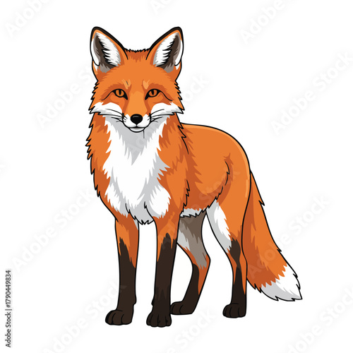 Red Fox Standing Facing Forward Alert Illustration