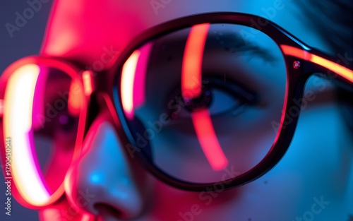Wallpaper Mural Close-up of futuristic sports glasses with a reflective lens reflecting neon lights. High quality Torontodigital.ca