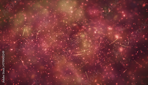 Red sparkle background with glowing firefly light and magical drifting particles