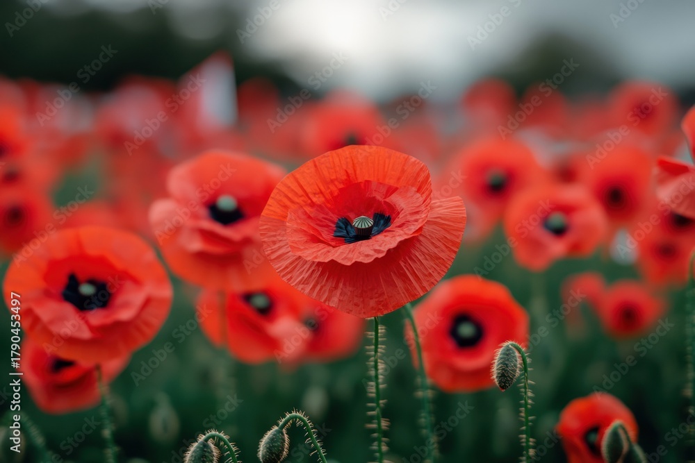 Obraz premium Memorial Day ceremony with poppies and American flags