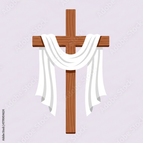 vector of a wooden cross covered in white cloth