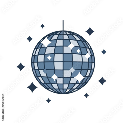 Disco ball with sparkling lights, vintage retro party decoration, vector illustration Vector, illustration