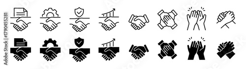 Handshake icon set. Business agreement and partnership deal symbol. Vector illustration.