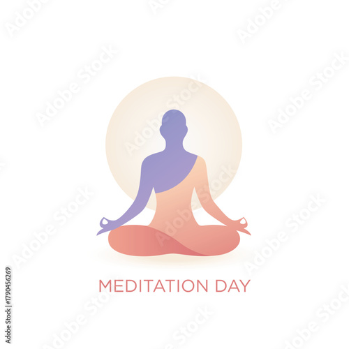 Mindful meditation person silhouette with mandala and calm waves
