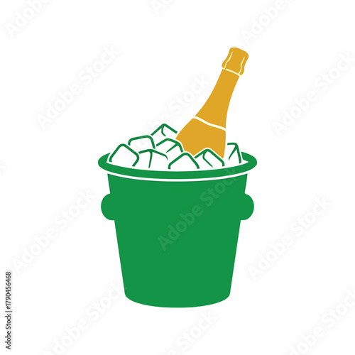 Champagne bottle in ice bucket celebration drink refreshment beverage chill Vector, illustration