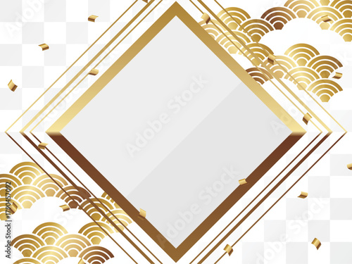 高級感のある青海波と市松模様の背景　ホワイト＆ゴールド