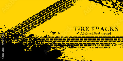 tire tracks marks on grunge yellow background