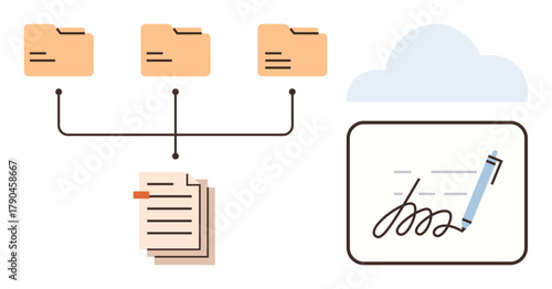 Cloud-connected file folders, linked documents, and an electronic signature process. Ideal for data management, workflow, remote collaboration, digital security, e-signatures, file organization