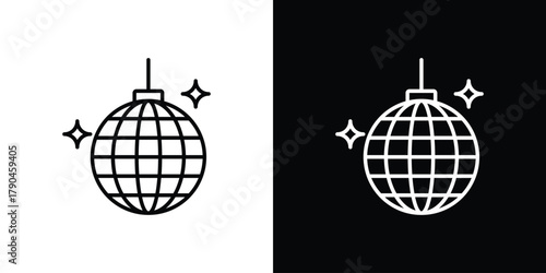 Disco ball icon on white background - editable stroke vector illustration eps10