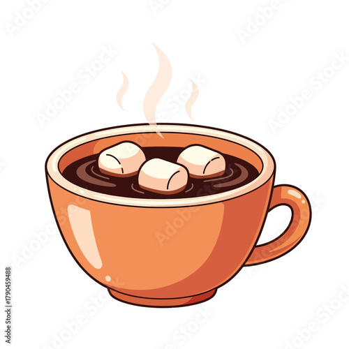 Enjoy delicious hot chocolate with marshmallows in cozy orange mug
