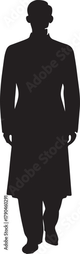 A silhouette image of a man in traditional 1800s Chinese clothing, likely a qipao, with a hairstyle typical of that era.