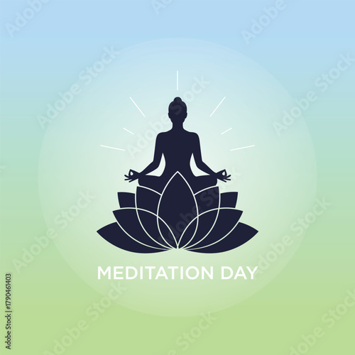 Meditation day yoga pose with lotus flower symbol of peace social media poster