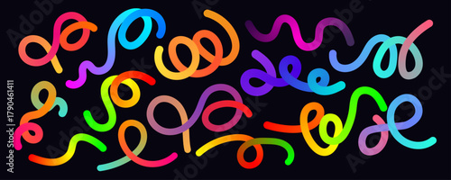 Colorful abstract looping lines on dark background vibrant rainbow swirls and curves design for digital art, graphic design, wallpaper, posters, and creative projects.