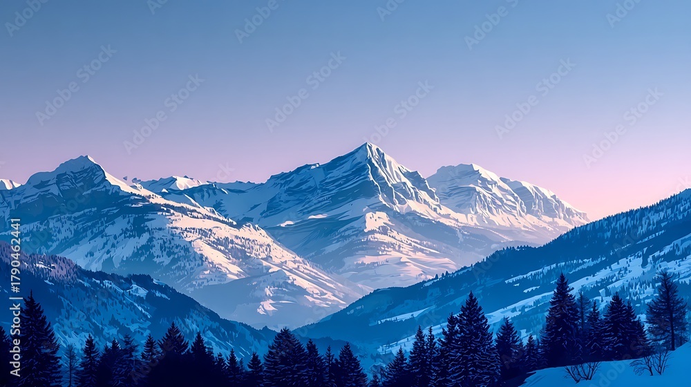 Obraz premium Snowy mountains above sea of clouds at sunrise