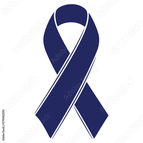 Isolated navy blue ribbon representing awareness support and solidarity for various causes and important advocacy campaigns on white background