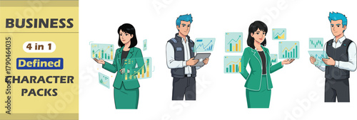 CEO with AI Vision & AI-Powered HR Manager – Colourful Character Packs, Anime-Style Business Vectors.