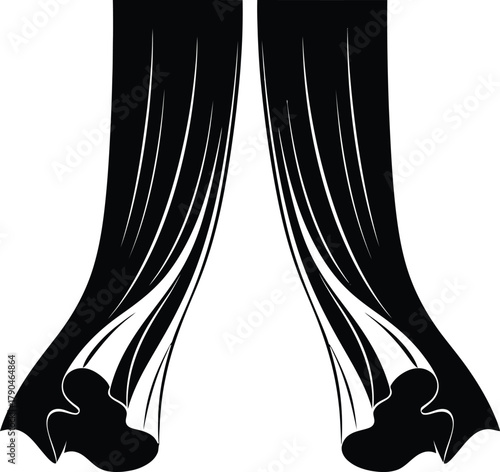 Black Draped Curtains With Flowing Folds On White Background drapes fabric