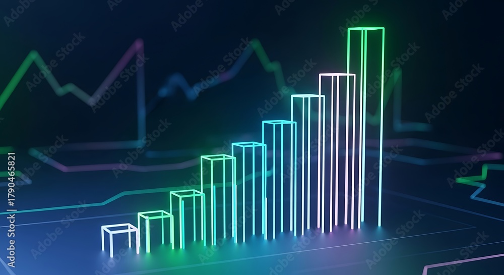Fototapeta premium Growing bar graph with line chart showing financial growth and success