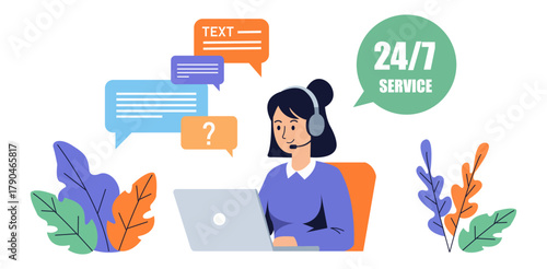 24 7 Customer Service Vector Art Online Support Help Desk Client Assistance Call Center Tech Business Consulting Cartoon