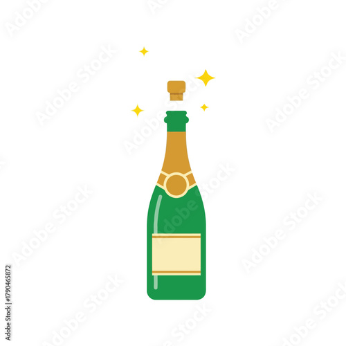 Sparkling champagne bottle with cork popping and stars   celebration vector Vector, illustration