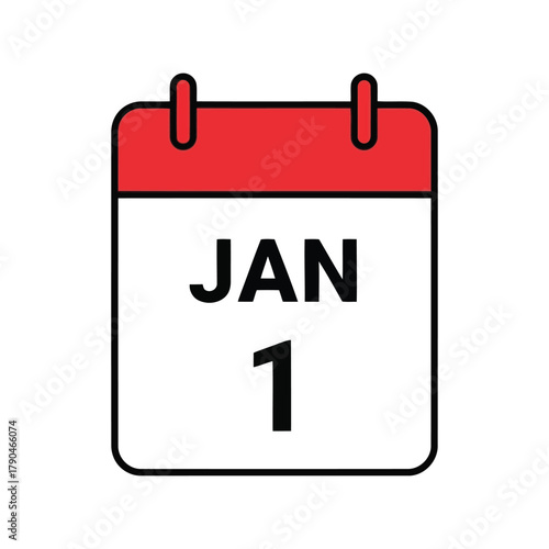 January 1st calendar icon. new year's day, first day of the year, date, event marker Vector, illustration