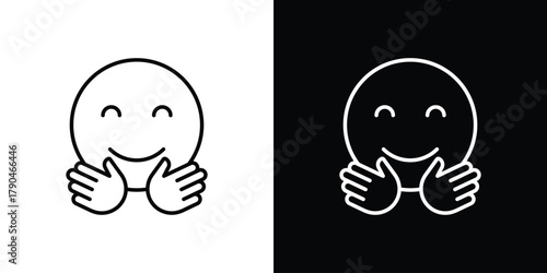 Hugging emoji icon on white background - editable stroke vector illustration eps10