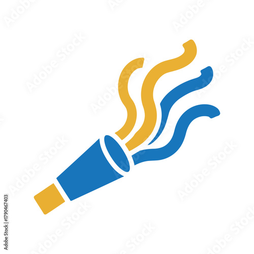 Confetti popper icon: blue and gold streamers celebrate party explosion Vector, illustration