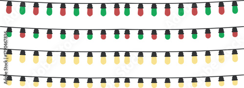 christmas string lights border, festive red green vector garland