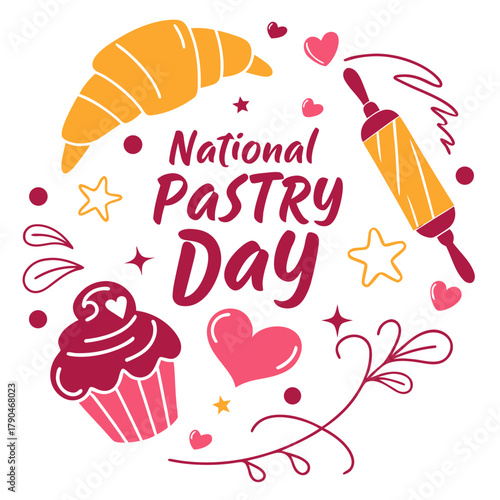 National Pastry Day Vector Illustration, Assorted Sweet Pastries and Desserts Isolated on White Background