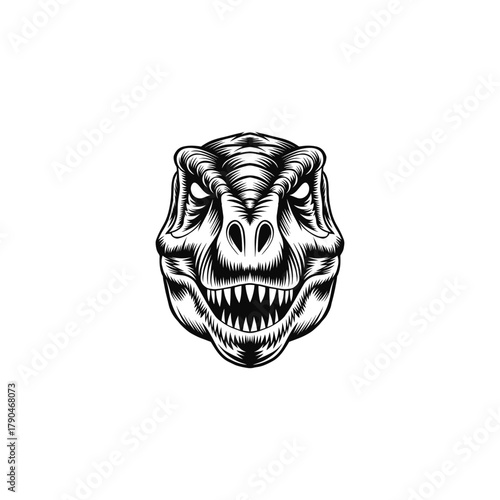 black and white angry t rex illustration logo